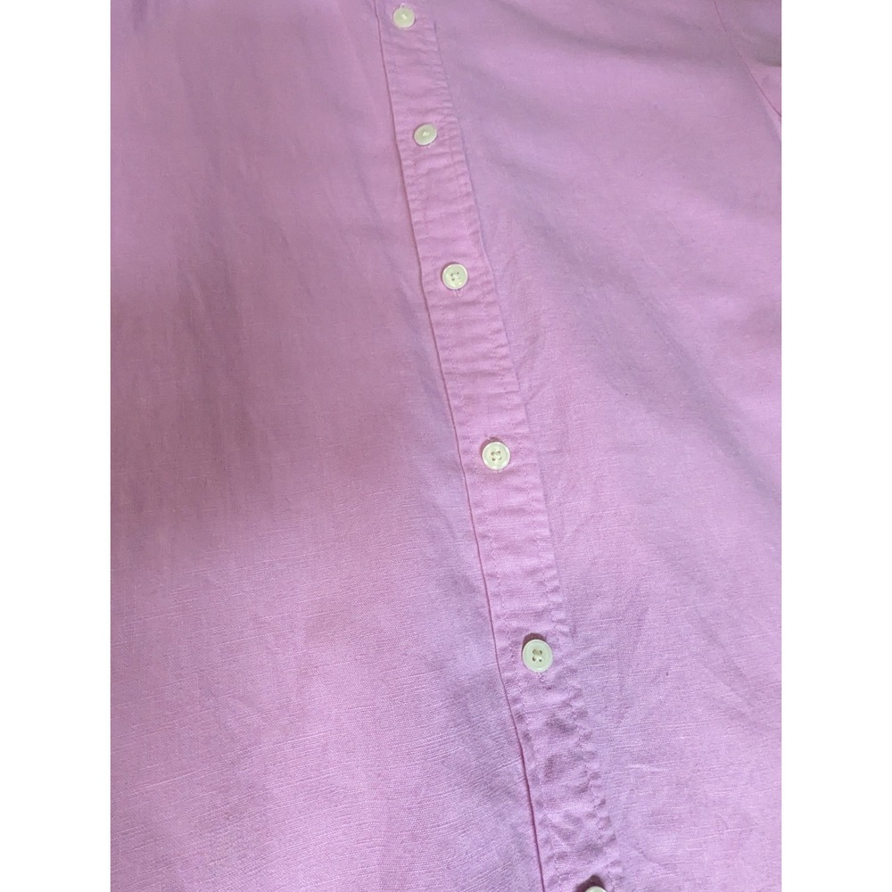 GAP Pink Linen Blend Short Sleeve Button Front Shirt Dress XS Petite W/ Pockets - Picture 9 of 13